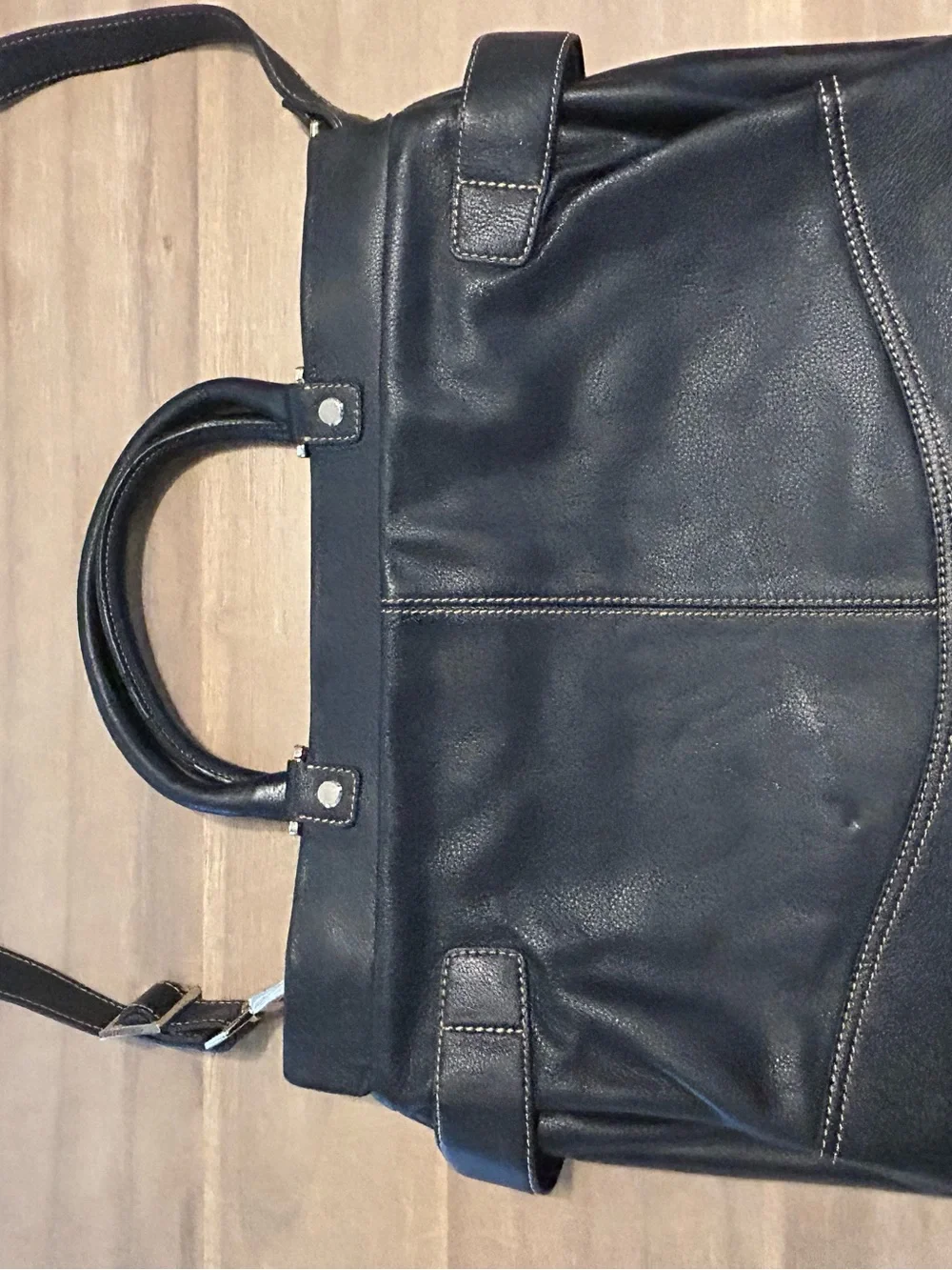 Black Leather Purse Bag Franklin Covey Briefcase Work Tote Shoulder Bag Business - Picture 7 of 16